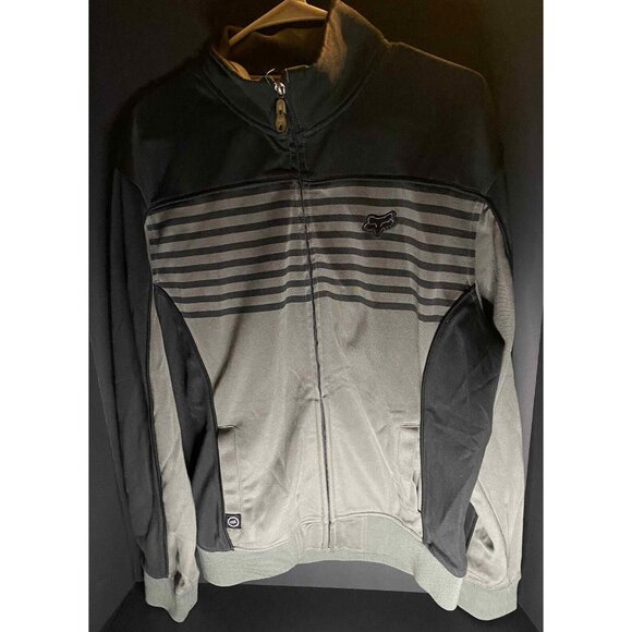 Fox Racing Track Attack Jacket Black Gray Stripe Logo Full Zip MX BMX Mens L - Picture 1 of 7